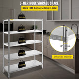 VEVOR Stainless Steel Shelves 47.5x18 Inch 5 Tier Adjustable Shelf Storage Unit Stainless Steel Rack V952-BXGHJ5C48X18.5YC1V0