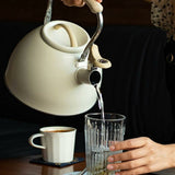 Stainless Steel Tea Kettle With Wooden Handle, 3L Induction Whistling Kettle, Retro Teapot Kettle, V1188-MS-227-2349