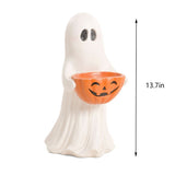 14 Inch Resin Halloween Ghost Figurine with Pumpkin Candy Bowl , Weatherproof Ghost Statue for V1366-AZ2-W-12143