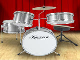Karrera Mini 4-Piece Children Drum Kit Set Wooden with 2 Toms Bass Pedal Snare Stool Metallic S 4PC-DRUM-SL