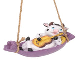 Cow Playing Guitar Garden Statue Vivid Cute Hanging Resin Cattle Sculpture Art Decoration for Lawn V1294-YM0521-3111230031913