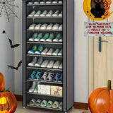 9 Tier Shoe Rack Portable Storage Cabinet Organiser Portable Wardrobe W/ Cover Gray V201-QHGMMOREONE041