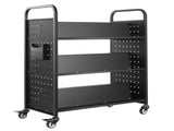 Rolling Library Book Cart, 150 kg Capacity, 97 x 51.5 x 122.5 cm Library Cart, Double Sided W-Shaped V952-WXTSGTCH330LMU071001V0
