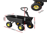 Gardeon Garden Cart Dump Utility Wagon 270kg 2in1 Handle Tractor Trolley 110L with 10in Tyres GCT-DUMP-PP-270KG-BK