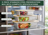 3Pcs 304 Stainless Steel Food Storage Container with Vacuum Lock Lid with Time Tracker for V1369-AZ3-W-12588