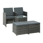 Gardeon 5PC Bistro Set Wicker Table and Chairs Ottoman Outdoor Furniture Grey FF-CH-ST-5PCS-GE