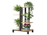 Artiss 4 Tiers Plant Stand Metal Flower Pots Shelf Indoor Outdoor Garden Home PS-4T-WOOD-LW
