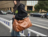 Brown Solid Color Unisex Large Capacity Fitness Bag - Leather Sports Bag, Crossbody Travel Bag, Gym V888-ELOSUNG13126