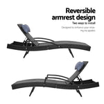 Gardeon 2x Sun Lounge Wicker Lounger Outdoor Furniture Beach Chair Armrest Adjustable Black FF-LOUNGE-ARM-P-BKX2