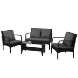 Gardeon Outdoor Sofa Set Lounge Setting Wicker Table and Chairs Garden Patio Furniture ODF-4PC-SOFA-BK-AB
