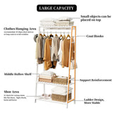 Large White Bamboo Garment Clothes Rack Shoes Coats Shelf w/ 3 Shelves & 10 Hook V767-ZJJ174-WT