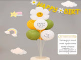 3-pcs Birthday Party Decoration Set with 2-pack Smiley Daisy Balloon Centerpieces & Blue and Green V888-ELOSUNG53423