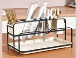 Chopsticks Draining Rack Multifunctional Carbon Steel and PP Kitchen Counter Utensil Holder Black V1294-YM0901-3118240168612