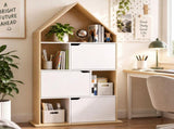 Artiss House Bookshelf 4 Tier Kids Storage Cabinet Shelf Unit White Pine FUR-AE-DS-HOU-WD