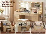 Artiss Dressing Table Vanity Desk Set Stool LED Bulbs Wood FURNI-L-DRESS08-WD-ABC
