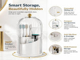 Toothbrush Holders with Sliding Lid, 360&deg Rotating Bathroom Organizer, Compact Countertop Storage V1366-AZ2-W-11634