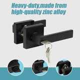 Door Handle Set Lever Key Lock Function Square Black V63-837381