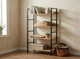 CARLA HOME 4 Tier Bookshelf - Wood Metal Display Shelf - Brown - Rustic - Steel - Living Room Office V178-36425
