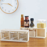2 Pack 3 Grids Clear Seasoning Box Handle and Spoon, Seasoning Storage Container Rack Combo Set V1192-AZ-W-17145