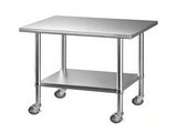 Cefito 914x762mm Stainless Steel Kitchen Bench w/ Splashback Work Table Prep Bench Commercial 430 SSKB-430S-WHEEL-36-30