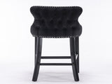 4x Velvet Upholstered Button Tufted Bar Stools with Wood Legs and Studs-Black V226-SW1824BK-2