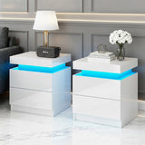 Artiss 2X Bedside Table LED 2 Drawers Lift-up Storage - COLEY White FURNI-O-LED-BS-01-WHX2