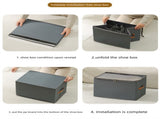 Premium Heavy Duty Shoe Storage Box 16 Grids Beige 43cm Cube Foldable Fabric Wardrobe Organiser with V888-ELOSUNG41555