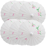 6x PARASOL UMBRELLA Chinese Japanese Bamboo Flower Pattern 80cm Large BULK - White V563-6XBR-PARUMB-WHT