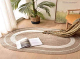 Oval Woven Rug, Jute Cotton Reversible Floor Mat for Kitchen Bathroom Entryway, Boho Striped V1192-AZ-W-30056