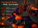 Halloween Artificial Front Door Wreath with Bats, Ribbon Bow and Ornaments, Reusable Hanging V1366-AZ2-W-16024