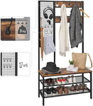 Coat Rack Stand Industrial Style with Grid Wall and Shoe storage 185 cm Tall Rustic Brown V178-11611