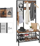 Coat Rack Stand Industrial Style with Grid Wall and Shoe storage 185 cm Tall Rustic Brown V178-11611