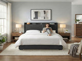 Artiss Queen Bed Frame Gas Lift Storage Bed with Charging Ports Upholstered Geometric Headboard BFRAME-G-MORFEI-Q-BK-ABC