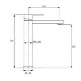 Matt Black Stainless Steel Square Tall Basin Mixer Sink Tap High Vanity Spout V1233-KSQ104B