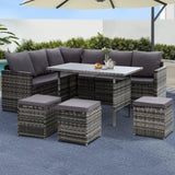 Gardeon Outdoor Furniture Dining Setting Sofa Set Lounge Wicker 9 Seater Mixed Grey ODF-SDBOSS-3OTM-GE