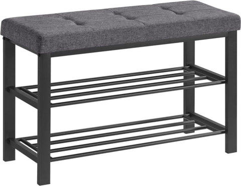 SONGMICS 3-Tier Metal Shoe Bench Storage Foam Padded Seat Dark Grey and Black V227-8498402111630