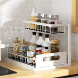2-Tier White Storage Shelf Spice Rack for Kitchen Bathroom Drawer Organization V1188-MS-325-0798