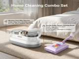 Winter Cleaning Kit White Wireless Dust Mite Vacuum and Purple Double Roller Carpet Brush Combo - UV V888-ELOSUNG53530