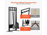 Fireplace Tool Set, 5 PCS Fire Tool Set and Holder with Square-Frame Stand, Tongs, Ash Shovel, V952-BLGJTJ5JTFKGGFSK1001V0