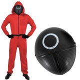 Adult Squid Game Guard Tracksuit Red Full Party Costume Set w/ Mask - Circle Mask - S/M V563-12234_16811-03-S_M