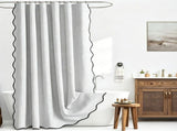 Waterproof Shower Curtain Thick Boho Wavy Edge With Rustproof Hooks - Silver V1263-JX-8071-2