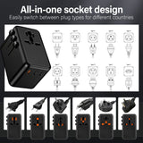 100W Universal Travel Adapter, GaN International Power Adapter with Retractable USB-C Cable, 3 USB-C V1274-100WGAN