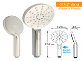 WELS Brushed Nickel Dual Shower Set Sliding Rail Arm 12" Round Head Handheld 2 Way Diverter V1233-S4902BNHR002M4CNKSR112N