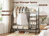 Artiss Clothes Rack Double Rod Airer Rail Coat Stand Hanger Storage Shelf HANGER-E-01-4T-SIBK