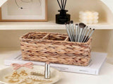 Water Hyacinth Wicker Baskets for Storage, Handwoven Rattan Shelf Basket with 3 Divided V1192-AZ-W-19572