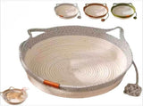 Basket for Cats with Durable Cotton Rope Weave, Handwoven Foldable Round Pet Bed with Teasing Ball, V1366-AZ2-W-11538