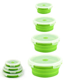 Collapsible Food Storage Container with Lid Silicone Bento Lunch Boxes 4 Pack Outdoor Picnic Box V1294-YM0901-H26874GR