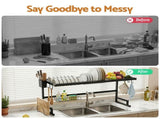 Cefito Dish Drying Rack for Kitchen Storage Organisation Kitchen Sink Organiser Dish Drainer DR-E-OVER-85-BK