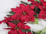 Xmas Wreath Artificial Red Flower Wreath Holiday Hanging Decoration with 6 Flowers for Front Door V1294-YM0901-240918HL01-1