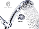 Chrome High Pressure Handheld Shower Head with on/off Pause Switch, 6 Spray Modes Shower Wand with V1366-AZ2-W-12339